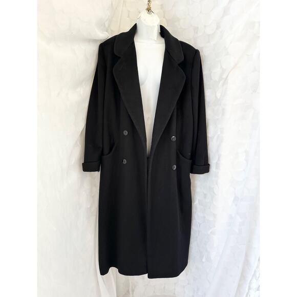 Vintage 100% Wool Womans 16 Black X LONG Maxi Pea Coat John Weitz SPY Equestrian - Picture 2 of 13